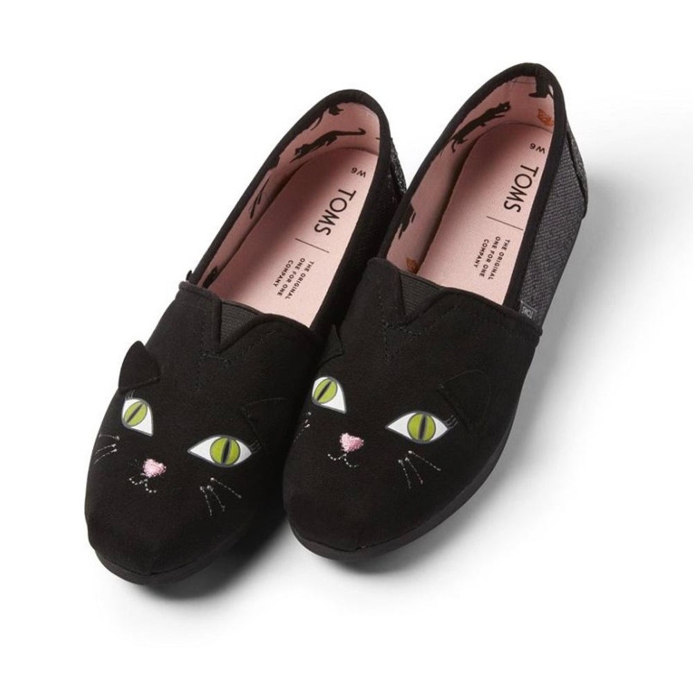 Toms Limited Edition Cat Glitter Classics with glow in the dark eyes 8.5